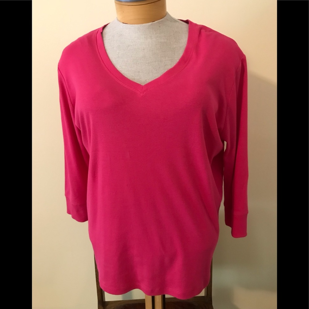 Jones New York Sport Hot Pink V-Neck Pullover Top, Plus Size